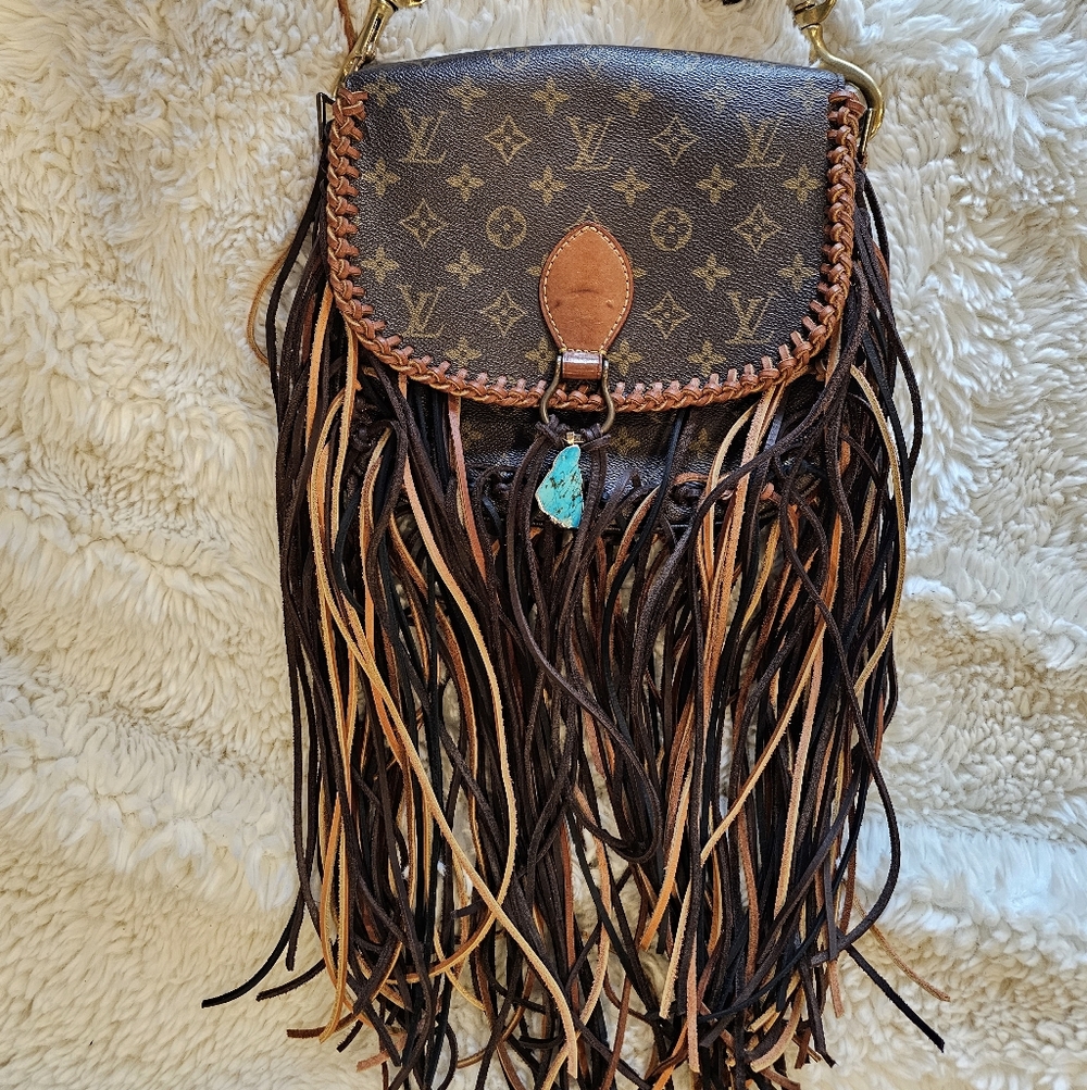 Upcycled Louis Vuitton Monogram Multi-Brown Fringe Crossbody Bag - Picture 4 of 12